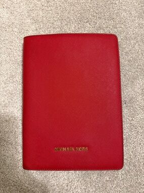 Michael Kors Red Leather Planner Cover with Gold Logo
